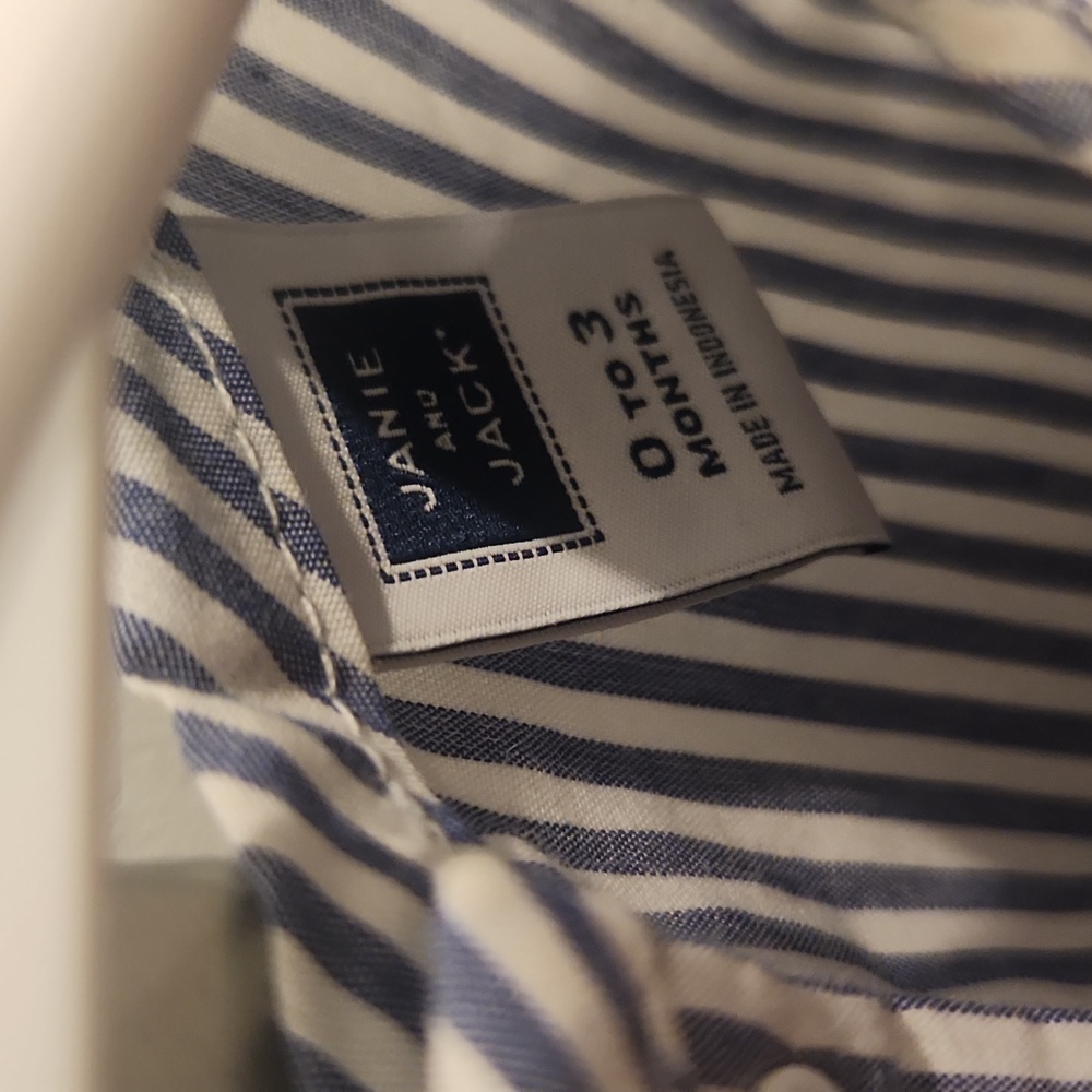 Janie and Jack Blue and White Striped Romper - Picture 3 of 5